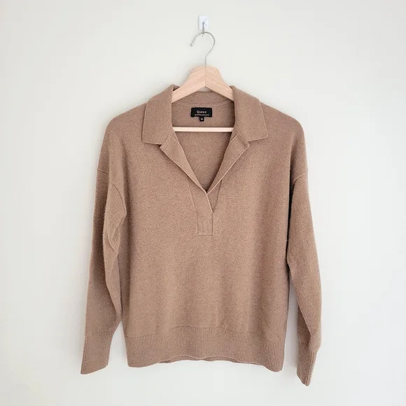 Quince 100% Cashmere Polo Sweater, Teak, M - Picture 1 of 7